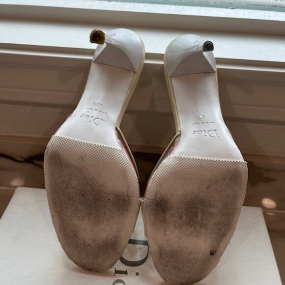 Authentic Dior Vintage White Denim Logo Monogram Heel - Sz 10 - Picture 3 of 4